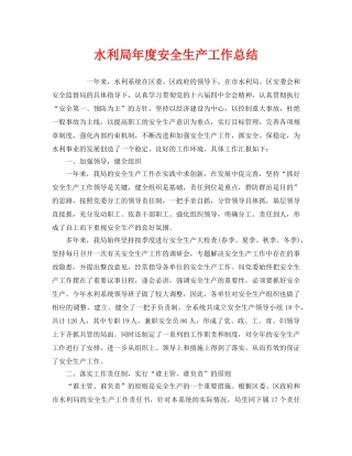 《安全管理文档》之水利局年度安全生产工作总结 