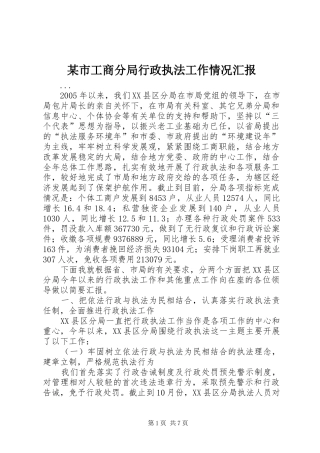 某市工商分局行政执法工作情况汇报 