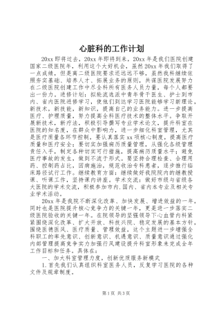 心脏科的工作计划