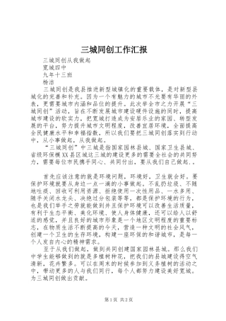 三城同创工作汇报 