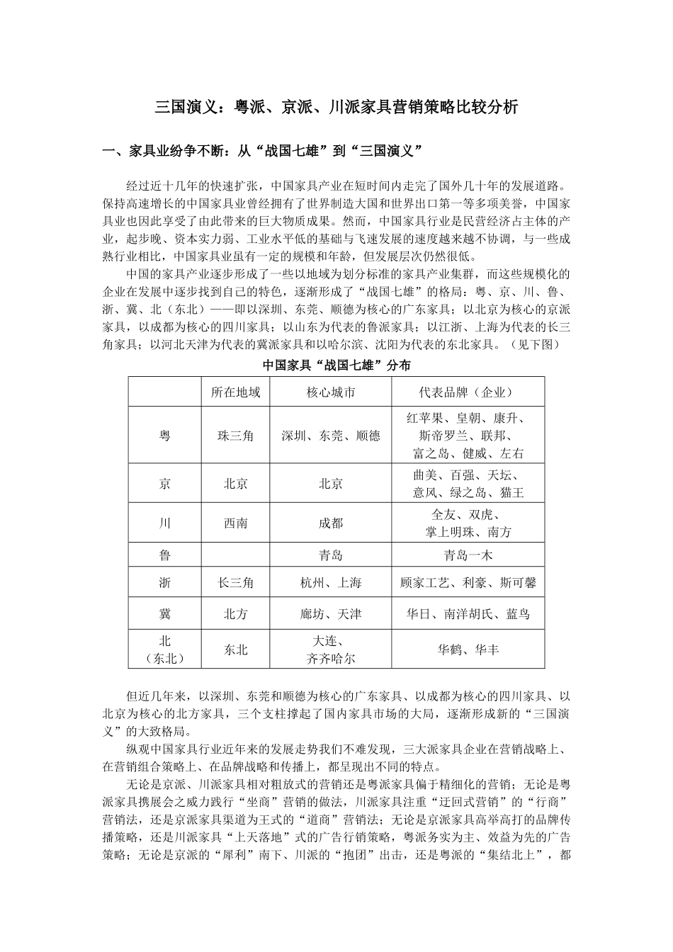 三国演义：粤派、京派、川派家具营销策略比较分析_第1页