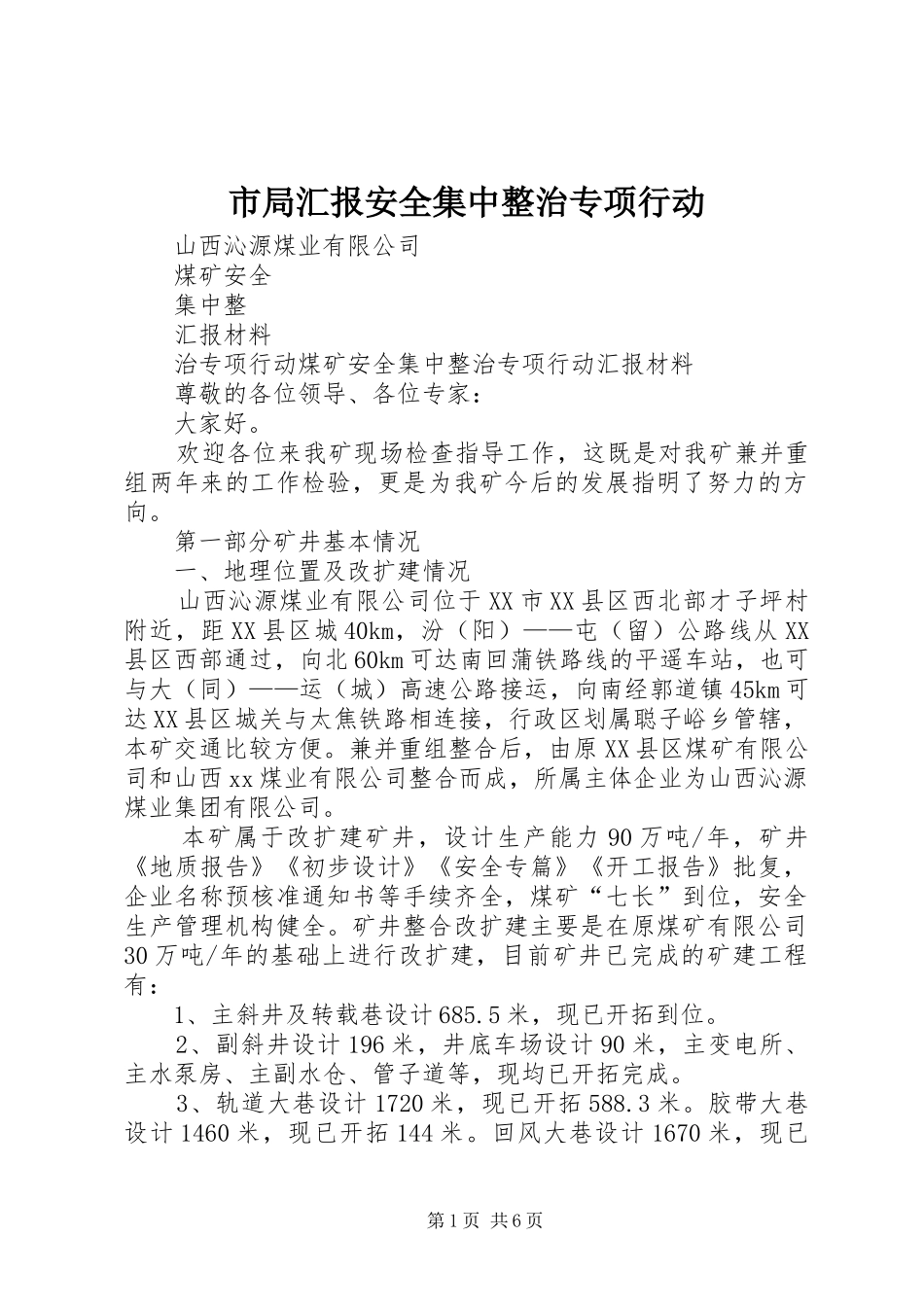市局汇报安全集中整治专项行动 _第1页