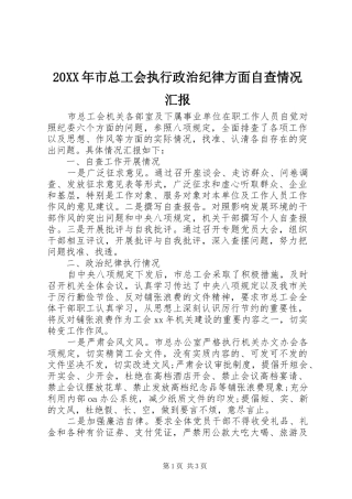 20XX年市总工会执行政治纪律方面自查情况汇报