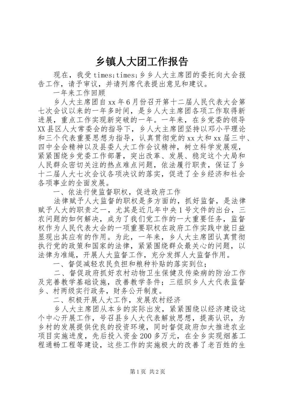 乡镇人大团工作报告 _第1页