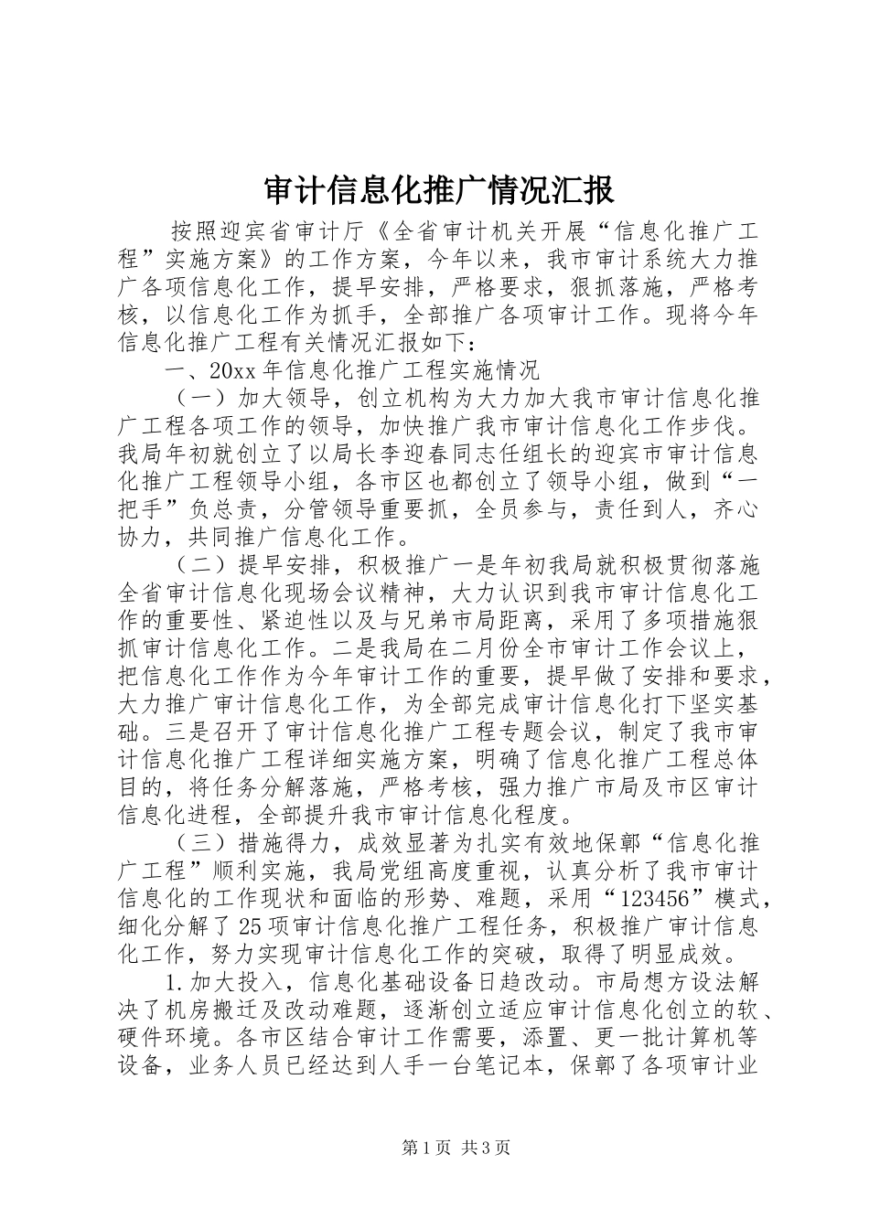 审计信息化推广情况汇报 _第1页