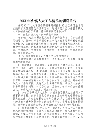 20XX年乡镇人大工作情况的调研报告