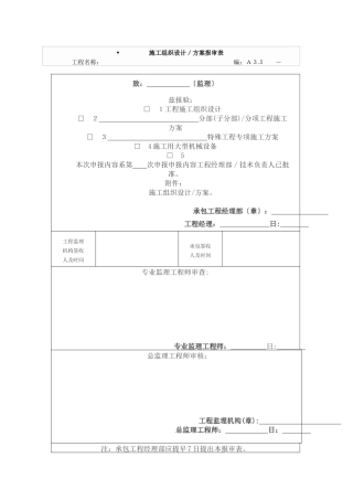 施工组织设计／方案报审表