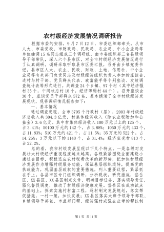 农村级经济发展情况调研报告 