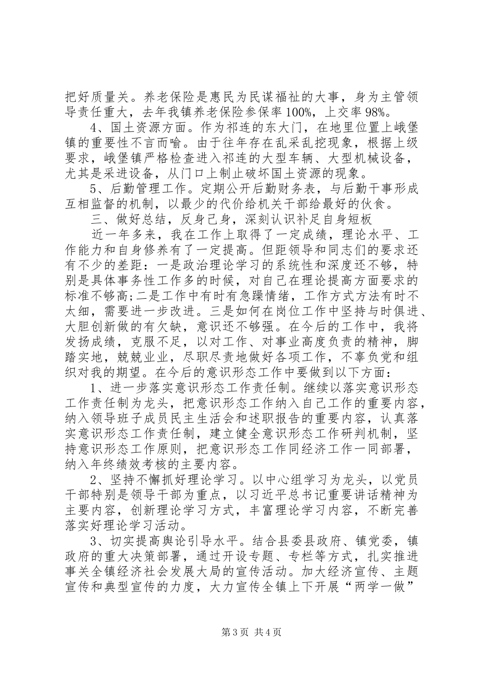 领导班子成员开展意识形态工作汇报 _第3页