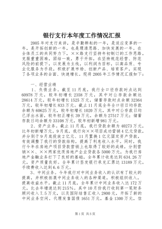 银行支行本年度工作情况汇报 