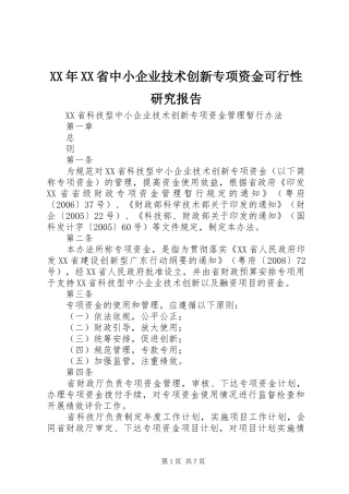 XX年XX省中小企业技术创新专项资金可行性研究报告 