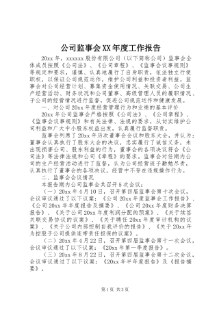 公司监事会XX年度工作报告 