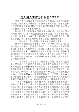 选人用人工作分析报告20XX年