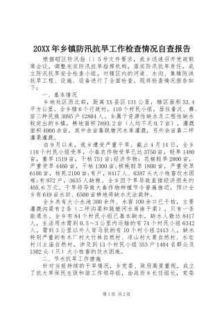 20XX年乡镇防汛抗旱工作检查情况自查报告