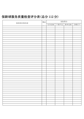 保龄球服务质量检查评分表(总分112分)