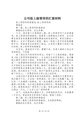 公司给上级领导的汇报材料 