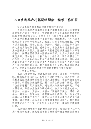××乡春季农村基层组织集中整顿工作汇报 
