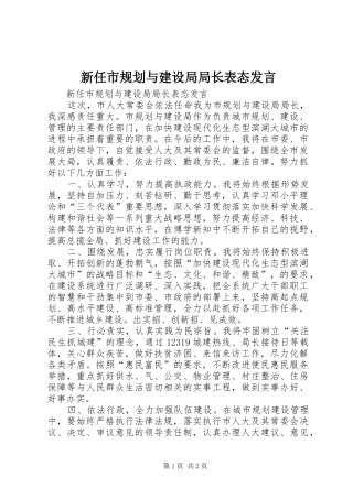 新任市规划与建设局局长表态发言