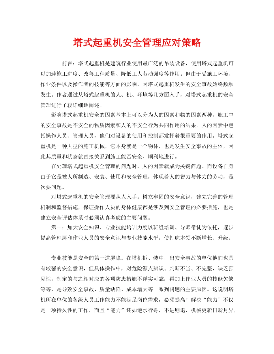 《安全管理》之塔式起重机安全管理应对策略 _第1页