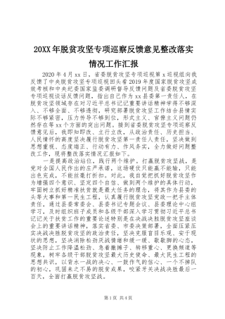 20XX年脱贫攻坚专项巡察反馈意见整改落实情况工作汇报