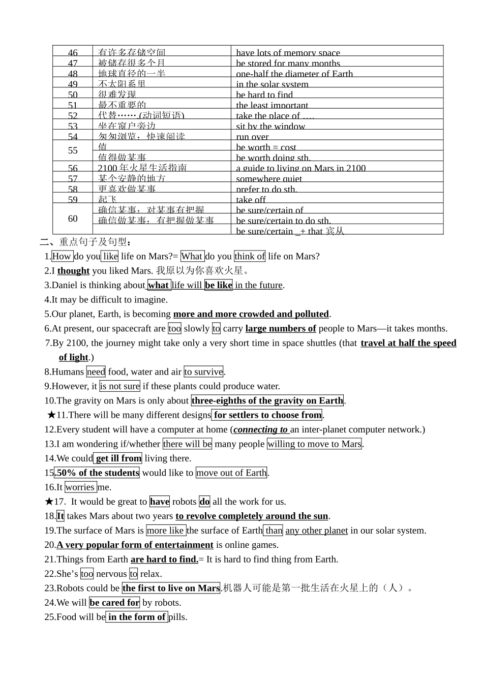 unit 1《life in mars》复习教案（牛津英语九年级下）doc--初中英语 _第2页