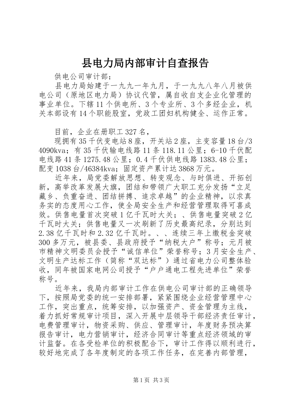 县电力局内部审计自查报告 _第1页