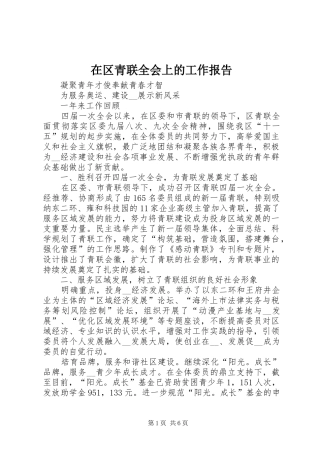 在区青联全会上的工作报告 