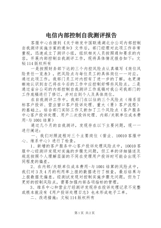 电信内部控制自我测评报告 