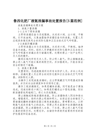 鲁西化肥厂液氨泄漏事故处置报告[5篇范例]1 