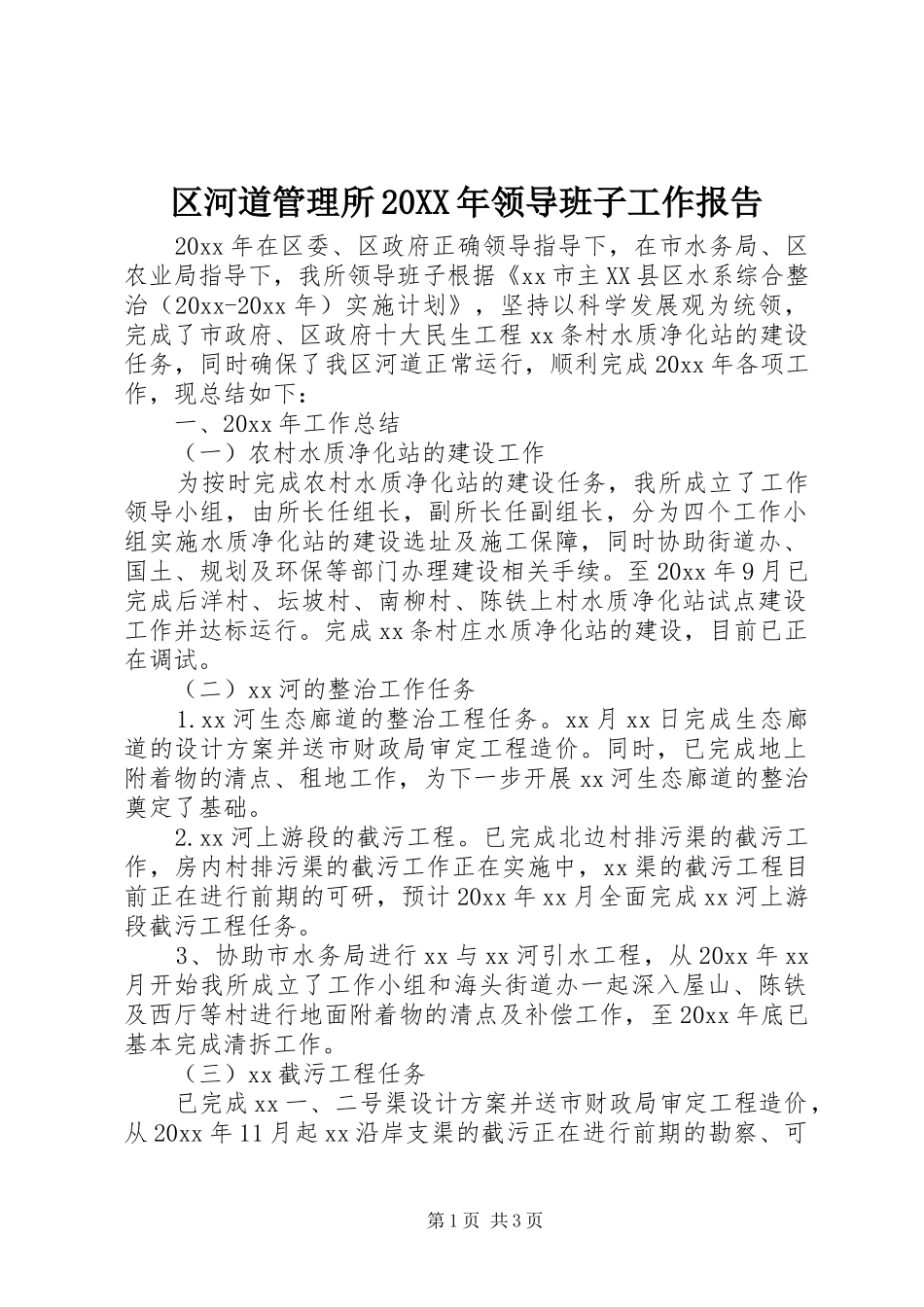 区河道管理所20XX年领导班子工作报告_第1页