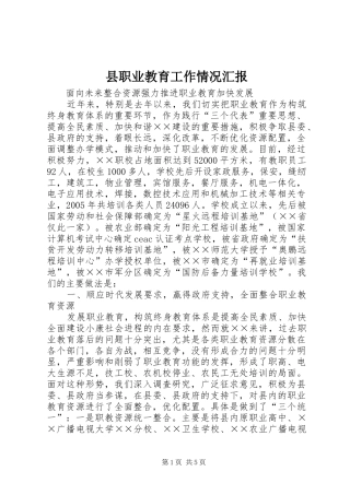 县职业教育工作情况汇报 