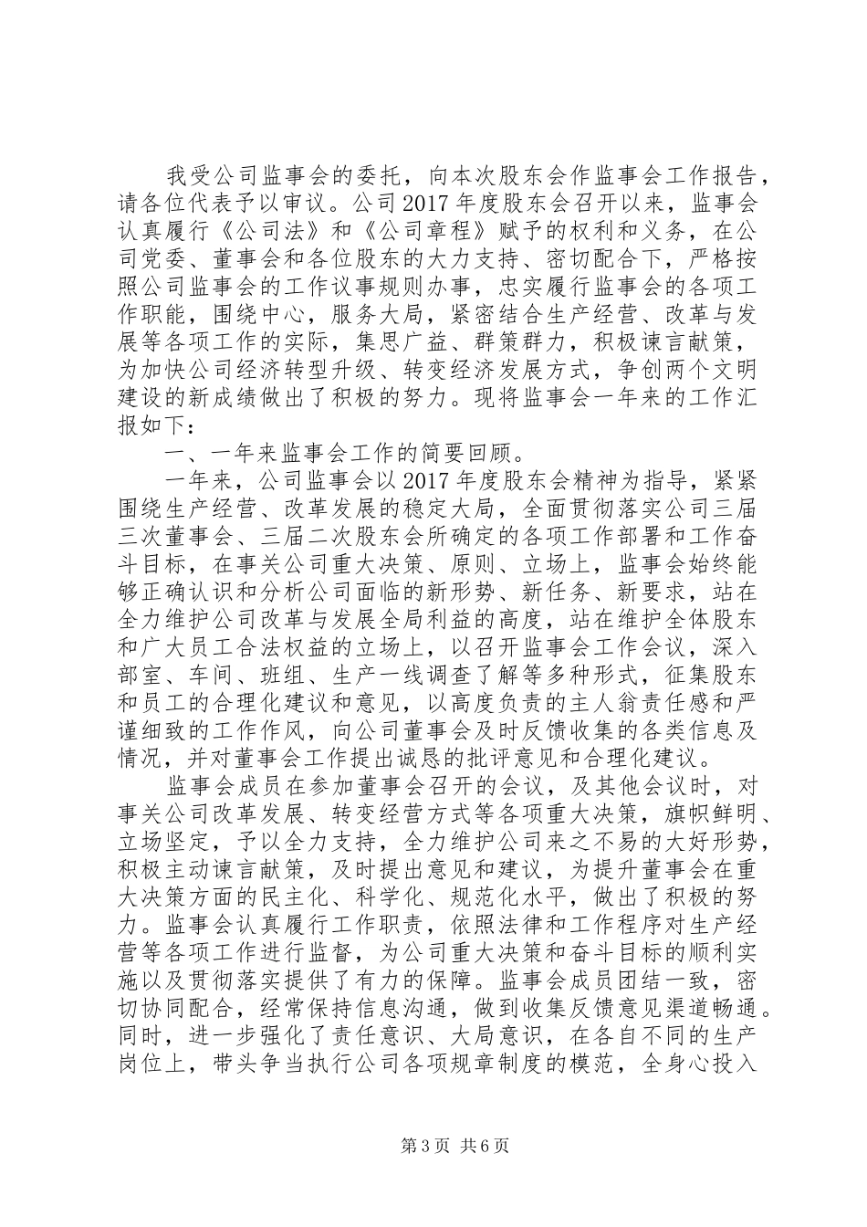 公司监事会工作报告范文 _第3页