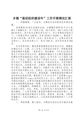 乡镇“基层组织建设年”工作开展情况汇报 