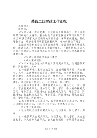 某县二四财政工作汇报 