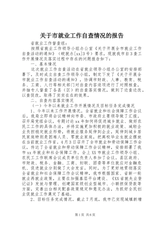 关于市就业工作自查情况的报告 
