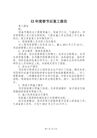 XX年度春节后复工报告 