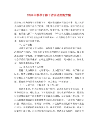 2020年领导干部下访活动实施方案 
