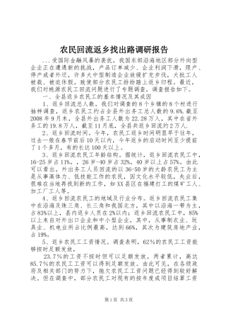 农民回流返乡找出路调研报告 