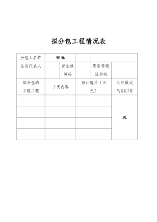 拟分包项目情况表