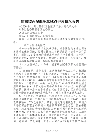 浦东综合配套改革试点进展情况报告 