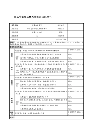 制鞋企业服务中心服务体系策划岗位说明书