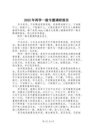 20XX年两学一做专题调研报告