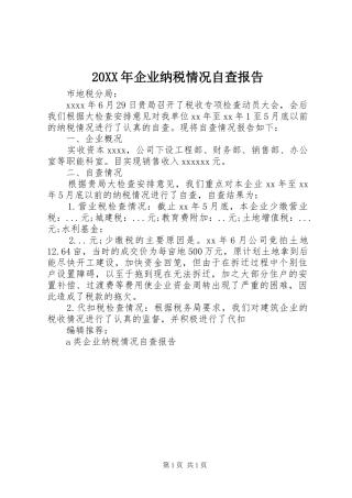 20XX年企业纳税情况自查报告