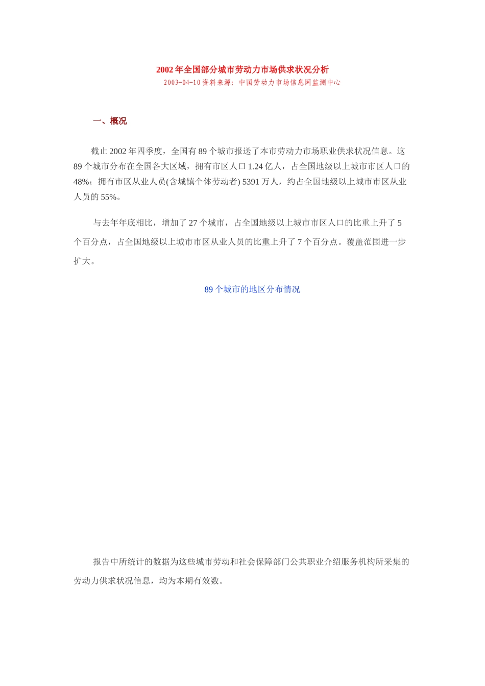 全国部分城市劳动力市场供求状况分析_第1页
