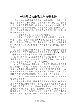 劳动局综治维稳工作自查报告 