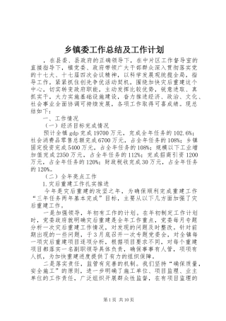 乡镇委工作总结及工作计划