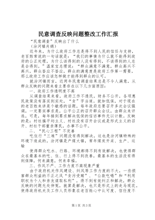 民意调查反映问题整改工作汇报 