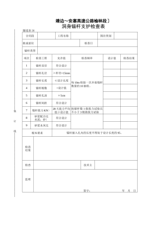 洞身锚杆支护检查表