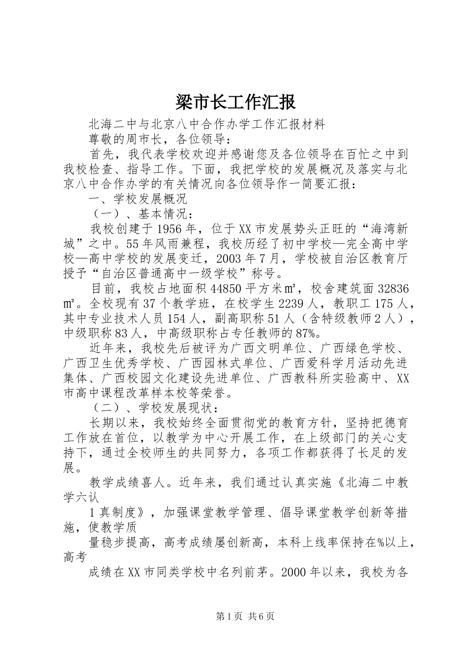 梁市长工作汇报 _第1页