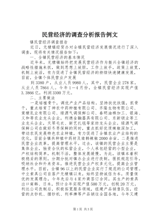 民营经济的调查分析报告例文 